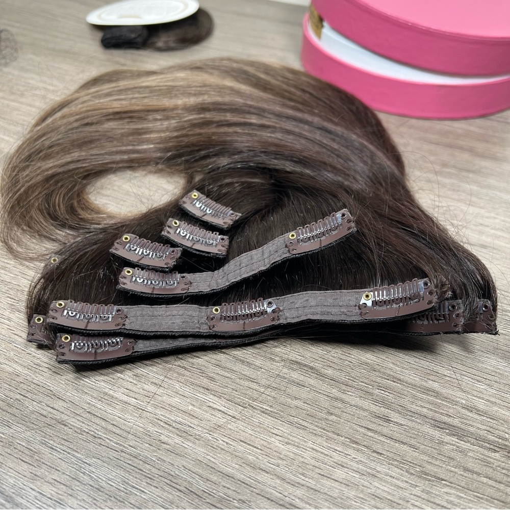 Luxy Human Hair Mocha Brown Balayage 16” Classic Clip In Hair Extensions - Picture 3 of 16